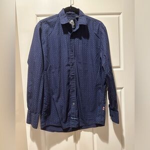 English Laundry Button Up Shirt‎ Mens Navy Diamond Pattern 100% Cotton Medium